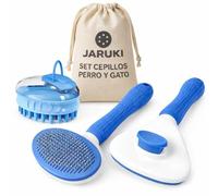 Jaruki® | Kit Aseo Mascotas 3 en 1 | Cepillo de Baño con Dosificador Champú + Cepillo para Perros y Gatos + Bolsa Almacenaje | Peine Perro y Gato Seguro para tu Mascota | Cepillo Sistema Recogepelos