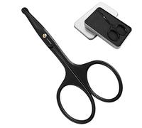 JARVISTAR Tijeras para el pelo de la nariz, Tijeras para el pelo de los oídos Tijeras para la barba Punta curvada de acero inoxidable Punta redondeada, para cejas Hombres, 9,5 cm Negro
