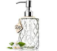 JASAI Diamond Design Dispensador de jabón de Cristal con Bomba de Acero Inoxidable 304 dispensador de jabón para baño para jabón de Mano, jabón, loción (Transparente)