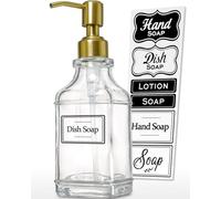JASAI Dispensador de jabón de Vidrio Cuadrado Antiguo con Bomba Dorada a Prueba de óxido, dispensador de jabón Recargable con 10 calcomanías para Fregadero de Cocina, dispensador de jabón de Platos