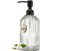 JASAI Dispensador de jabón de Vidrio Simple de 18 onzas con Bomba Negra a Prueba de óxido, dispensador de jabón de Cocina Recargable con Rayas Verticales, dispensador de jabón de baño para dispensar