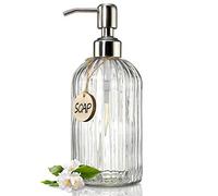JASAI dispensador de jabón de Vidrio Transparente con Bomba de Acero Inoxidable a Prueba de óxido, dispensador de jabón líquido de Mano Recargable para baño, despachador de jabón de Cocina Premium