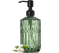 JASAI Dispensador de jabón Verde de 18 onzas con Bomba Negra a Prueba de óxido, dispensador de jabón de Cocina Recargable con Vidrio Grueso, dispensador de jabón de baño para jabón de Manos, jabón de