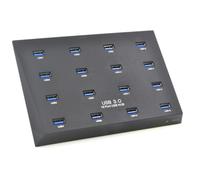 Jasaly A-163 Concentrador Duplicador USB 3.0 de 16 Puertos con Velocidad de Datos de 5 Gbps y 25 W, Controlador de Memoria Flash USB, Enchufe Europeo