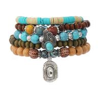 Jascatin 5 pulseras elásticas de madera turquesa con cuentas bohemias naturales apilables para mujeres y hombres, talla única, Metal, No es una piedra preciosa