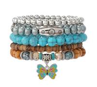 Jascatin 5 pulseras elásticas de madera turquesa con cuentas bohemias naturales apilables para mujeres y hombres, talla única, Metal, No es una piedra preciosa