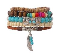Jascatin 5 pulseras elásticas de madera turquesa con cuentas bohemias naturales apilables para mujeres y hombres, talla única, Metal, No es una piedra preciosa