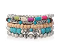 Jascatin 5 pulseras elásticas de madera turquesa con cuentas bohemias naturales apilables para mujeres y hombres, talla única, Metal, No es una piedra preciosa