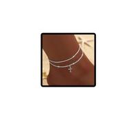 Jascatin Gargantilla de doble cruz con colgante de tobillo, pulsera de tobillo, joyería para pies para mujeres y niñas, Metal
