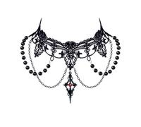 Jascatin Juego de collar y aretes con colgante de cruz de encaje para Halloween, color negro, talla única, Metal, No es una piedra preciosa