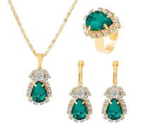 Jascatin Juego de collar y aretes de cristal para boda, con diamantes de imitación brillantes, accesorios para mujer, talla única, Metal, No es una piedra preciosa