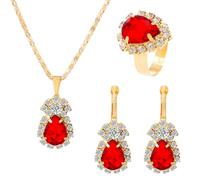 Jascatin Juego de collar y aretes de cristal para boda, con diamantes de imitación brillantes, accesorios para mujer, talla única, Metal, No es una piedra preciosa