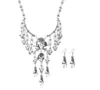 Jascatin Juego de collar y pendientes de calavera de Halloween, vintage, creativo, para mujer, pirata, cosplay, accesorio de disfraz, talla única, Metal, No es una piedra preciosa