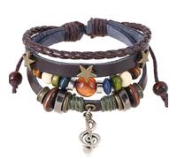 Jascatin Pulsera de cuero trenzado con diseño de búho, notas musicales, plumas y cuentas, pulseras étnicas tribales elásticas para hombres y mujeres, talla única, Metal, No es una piedra preciosa