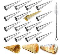 JasCherry 16 piezas Molde para Croissant de Acero Inoxidable con Cepillo, Cannoli Molde en Forma de Cono, Tubos de Acero Inoxidable para Hacer Cannoli, Tortitas, Cruasanes, Tartas, Pan