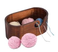 JasCherry Cuenco de Hilo de Madera Grande Hecho a Mano con Agujeros Soporte de Bola de Lana de Ganchillo Elegante Cuenco de Tejer Almacenamiento Accesorios de Ganchillo Regalos, 28,5 x 15,5 x 12 cm