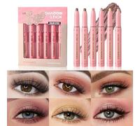 JasCherry - Juego de 6 sombras de ojos multiusos en barra, maquillaje de larga duración, cremoso, mate, brillante, delineador, resistente al agua, metálico, brillo, iluminador mate