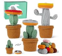 JasCherry Kit de crochet, kit de animales para principiantes adultos, regalo de crochet DIY con video instructivo paso a paso, hilo suave, manualidades de tejido - Cactus