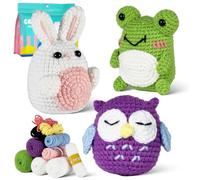 JasCherry Kit de crochet, kit de animales para principiantes adultos, regalo de crochet DIY con video instructivo paso a paso, hilo suave, manualidades de tejido - Rana, búho, conejo
