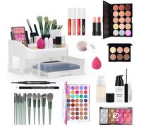JasCherry Kit de Maquillaje Todo en Uno, Set de Regalo de Maquillaje para Mujeres Principiantes, Paleta de Sombras de Ojos, Base de Maquillaje, Corrector, Lápiz Labial, Esponjas de Maquillaje
