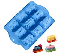 JasCherry Molde de Silicona, 9 Cavidades Forma de Tren 3D Moldes para Caramelos, Antiadherentes Molde de Jabón para Hornear, para Pastel, Repostería, Panecillo, Pudín, Bizcocho