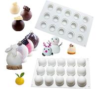 JasCherry Molde de Silicona Antiadherente de Grado Alimenticio, 15 Cavidades En Forma de Semiesfera Moldes para Caramelos, Moldes con Formas para Pastel, Repostería, Panecillo, Pudín, Bizcocho
