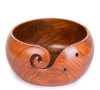 JasCherry Ovillo de lana Cuenco de Madera dura con Gancho y la Tapa - Hilo de Madera Cuenco para Tejer 6.5 x 6.5 x 3.1 inch #2