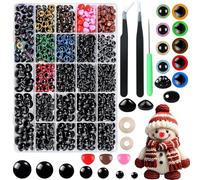 JASFLY 1200 Piezas Ojos de Seguridad para Amigurumi, 6-16mm Ojos Amigurumi y Nariz Equipado con 2 Pinzas para Hacer Muñecas y Títeres de Peluche