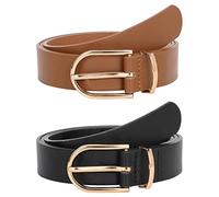 JasGood 2 piezas Cinturón de cuero para mujer para jeans con hebilla de metal, cinturón de moda para la cintura para pantalones y vestidos, S:100 cm (Taillengröße 66cm-82cm)