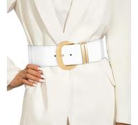 JasGood Cinturón Ancho Elástico Para Mujer - Para Vestidos y Cadera Con Hebilla Dorada, G-Blanco, 110cm (Passt Zur Taillengröße 96cm-110cm)