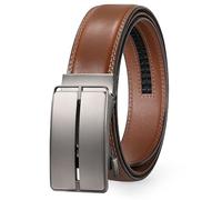 JasGood Cinturón de cuero con trinquete para hombre Cinturón automático con hebilla deslizante de 3,5 cm de ancho para traje o pantalón, marrón, 130cm:90cm-112cm Taille Verstellbar