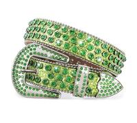 JasGood Cinturón de piel para mujer con diamantes de imitación, vaquera occidental, con tachuelas, para pantalones vaqueros, verde, 125 cm: Anzug für Hosengröße 96cm-110cm