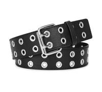 JASGOOD Cinturón de piel sintética con doble ojal para mujeres/hombres, para Halloween, punk, jeans, cinturón de 2 agujeros de 1.5 pulgadas de ancho, 02-negro, M: Fit Waist up to 40 Inch