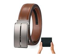 JasGood Cinturón de trinquete de cuero para hombre Cinturón de trinquete automático con hebilla de trinquete de 3,5 cm de ancho para pantalones de vestir, marrón, 115cm:71cm-89cm Taille Verstellbar