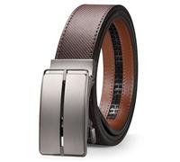 JasGood Cinturón de trinquete de cuero para hombre Cinturón para hombres con hebilla de trinquete automática deslizante de 3,5 cm de ancho para pantalones de vestir, café, 145cm:113cm-127cm Taille