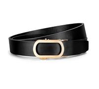 JasGood Cinturón de trinquete para mujer, 3,1 cm de ancho, cinturón automático de cuero para pantalones vaqueros con hebilla deslizante dorada, Negro , M:105cm(Taillengröße 76-85cm)