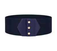 JasGood Cinturón elástico ancho para mujer, cinturón de corsé para vestidos, cinturón de cadera vintage, cinturón elástico con botón de presión, cinturón elástico para mujer, azul marino, L:Passend