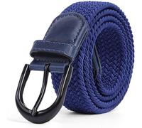 JasGood Cinturón elástico de lona trenzada Cinturón informal elástico para hombres y mujeres, Azul marino+hebilla negra, 115cm: Für Größe 80cm-97cm