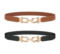 JasGood Cinturón elástico delgado para mujer, vintage, cinturón elástico de moda, cinturón elástico con hebilla dorada, E-negro+marrón, 90cm:Für Taillengröße 103cm-114cm