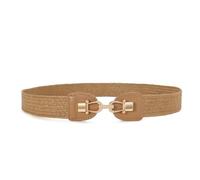 JasGood Cinturón elástico tejido de paja para damas 3.5cm ancho,Cinturón de vestido fino trenzado boho elástico, marrón, 70cm:für Taillengröße 58cm-66cm