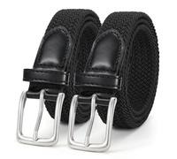 JasGood Cinturón elástico trenzado para hombre y mujer, 2 unidades de cinturón de tela, cinturón elástico, cinturón elástico para pantalones vaqueros, 3 cm de ancho, A-negro+negro, 100cm: Für Größe