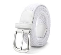 JasGood Cinturón elástico trenzado para mujer, cinturón elástico ajustable, 3,3 cm de ancho para vaqueros y pantalones, cinturón de tela unisex elástico, Blanco con hebilla plateada, S:100cm