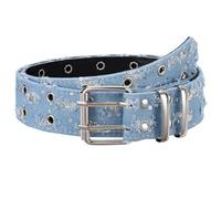 JasGood Cinturón punk para hombre y mujer, cinturón doble con estilo punk, cosplay, hip hop, falda para trajes góticos, azul vaquero, 105cm(28"-34")