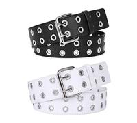 JasGood Cinturón punk para hombre y mujer, cinturón doble con estilo punk, cosplay, hip hop, falda para trajes góticos, G-negro+blanco, 150cm(47"-53")