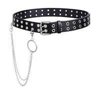 JasGood Cinturón punk para hombre y mujer, cinturón doble con estilo punk, cosplay, hip hop, falda para trajes góticos, D-negro+cadena, 135cm(40''-47'')
