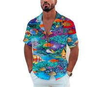JasimonTK 3D Impreso Peces de Mar Gráfico Aloha Camisas para Hombres Verano Manga Corta Turndown Camisas Button-Down Camisas de Playa para Hombres Tops