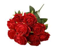 Jasion Ramo de Rosas Artificiales con 10 Cabezas de Seda, Gloriosa Moral para el hogar, Oficina, Fiestas y decoración de Bodas (Rojo)