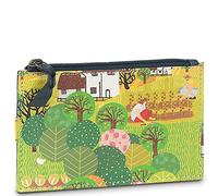 Jaslen - Monedero Mujer con Cremallera Segura Estilo Compacto Monedero Piel Autentica Print Pequeño Diseño Sofisticado Monedero Mujer Pequeño, Country