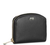 Jaslen - Monedero Mujer con Cremallera Segura Estilo Compacto Monedero Piel Autentica Print Pequeño Diseño Sofisticado Monedero Mujer Pequeño, Negro
