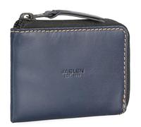 JASLEN - Monedero Piel Hombre Compacto para Uso Diario, Monedero Hombre Pequeño De Cuero con Diseño Funcional para Llevar Monedas Y Objetos Esenciales con Comodidad, Azul Marino-Camel